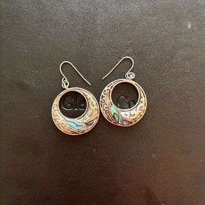Beautiful Abole Shell Silver Circular Dangly Earrings